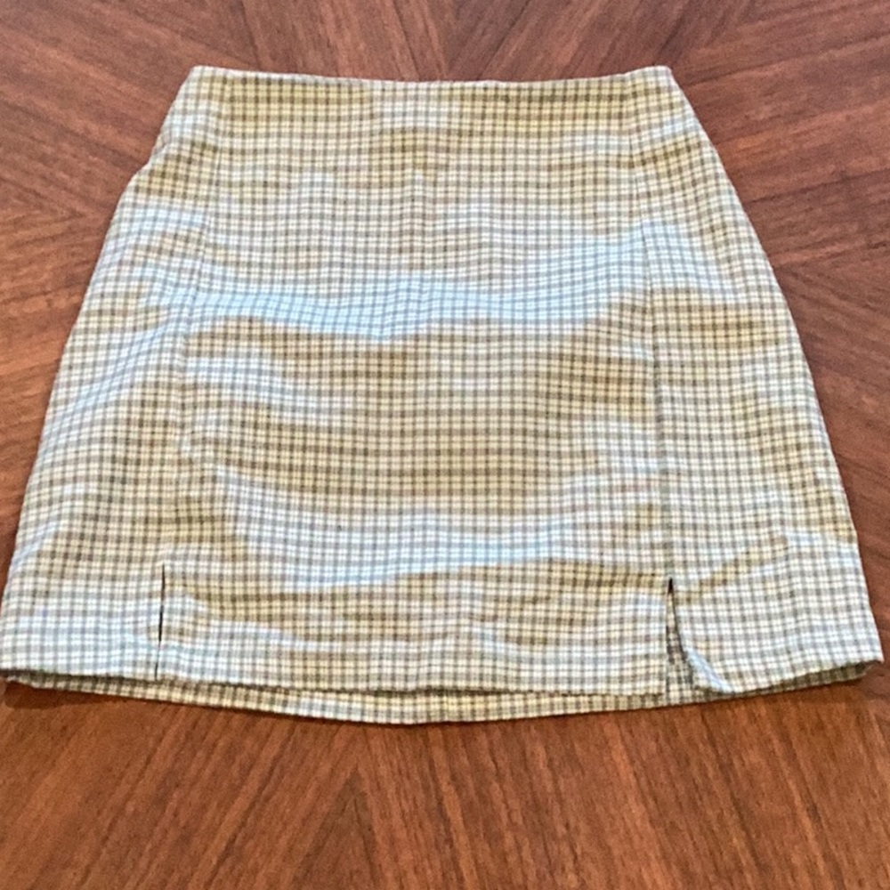 Brandy Melville Sage Plaid Mini Skirt